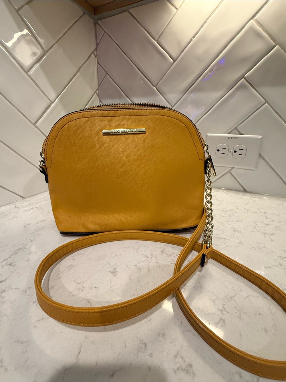 Steve Madden Mustard Yellow Crossbody Bag with Chain Accent